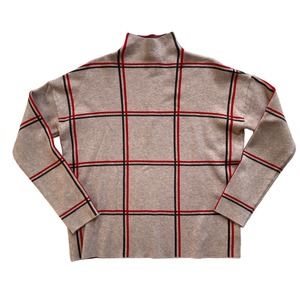 Tahari Stretch Mock Neck Windowpane Sweater Size M